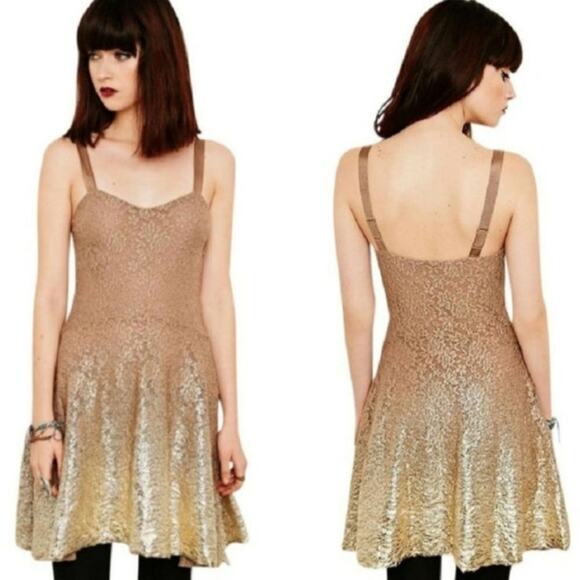 Free People Reflected Moonlight Gold Foil Fit Flare XS Dress - Picture 6 of 6